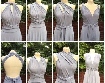 Bridesmaid dress Infinity dress Wedding dress Convertible stretch multiway dress lycra cloudy grey maxi dress FREE tube top made to order
