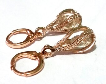 Drop earrings, earrings, gold, cubic zirconia faceted, Crystal