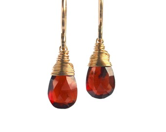 Mozambique Garnet Earrings, January Birthstone, Red Earrings, Drop Gemstone Earrings: 14K Rose Gold Filled Oxidized Sterling Silver