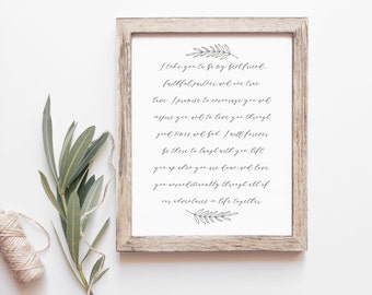 Wedding Vow Print - First Anniversary Gift - Paper Anniversary Gift - Vow Keepsake - Wedding Gift - Wedding Vows - Frame Not Included