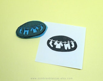 Clothes Line Rubber Stamp - Hand Carved Rubber Stamp – Scrapbooking Stamp – Card Making – DIY Stationery - Journal Stamp - Printmaking