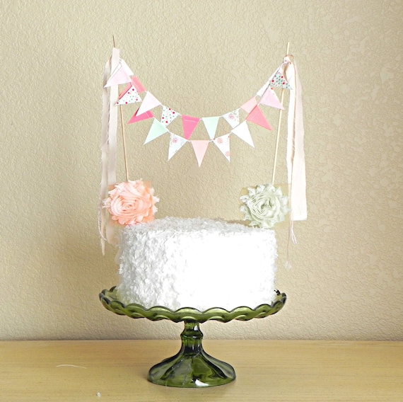 Girl Birthday Cake Topper Bunting Baby Wedding Rustic Coral And Mint Shower Garland Banner Girl Birthday Cake Topper Bunting Baby Wedding Rustic Coral And Mint Shower Garland Banner