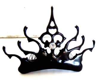 Samhain tiara Noir goth steampunk tiara made with black Clock hands and crystal