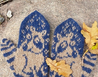 Raccoon Mittens | Blue Wool Alpaca Mittens | Wool Sweater Mittens | Racoon | Sweater Mittens