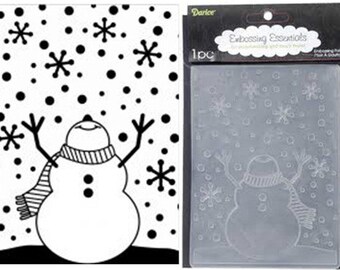 SNOWMAN with ARMS Up -SNoW Man LOOKiNG At The SkY - by Darice A2 EMbossing Folder