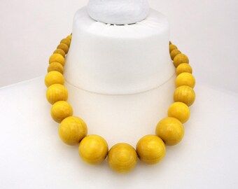 Yellow Chunky Necklace | Yellow Wooden Bead Necklace | Yellow Statement Necklace