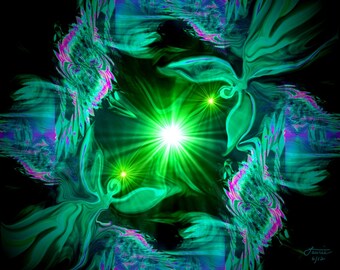 Angel Art, Green Wall Decor, Heart Chakra Energy Art "Angel Heart"