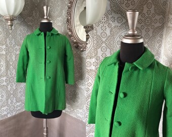 Vintage 1960's Girls Kelly Green Winter Coat Size 7
