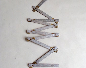 Vintage Folding Metal Ruler. Vintage Measuring Tool. Decorative Folding Ruler.