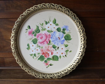 Nashco Tole Tray Yellow Floral Roses Shabby Cottage Decor