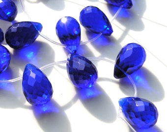 Dark Sapphire Blue Quartz Faceted Briolette Pendant Bead 1