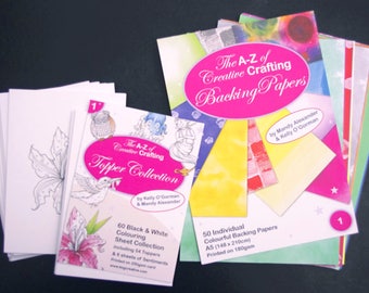 The A-Z of Creative Crafting - 60 Black and white colouring in Toppers and Backing Paper bundle