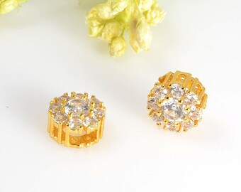 7mm Cubic Zirconia Charm, Round CZ Pendant, Tarnish Resist Gold Plating, Circle Slide Charm, Gold Slide Pendant, RETAIL-2 PCS/ order