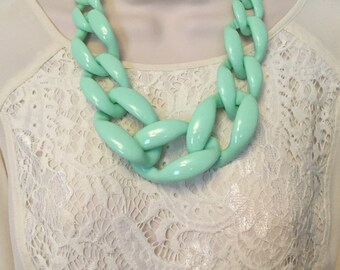 Mint Green Chunky Chain Lucite Link Housewife Statement Necklace