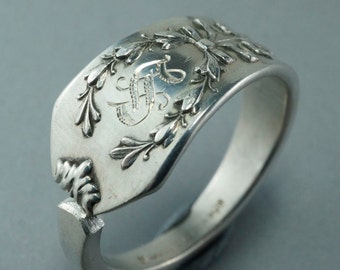BIRKS STERLING Ring. S monogram Ring. Stewart Ring. Sterling Silver Spoon Ring. Birks Ring, Spoon Jewelry. size 5 6 7 8 9 No.00156