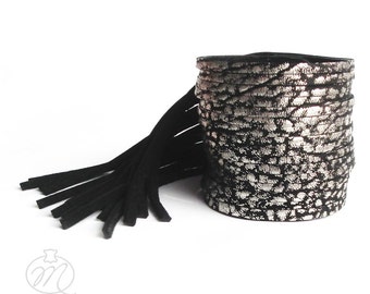 Leather bracelet silver - black FRINGE