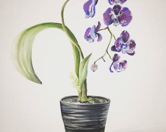 Turning a New Leaf - Purple Heart Orchid Original