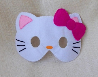 Felt Hello Kitty Mask. Felt cat mask. Hello Kitty mask. Felt mask. Halloween mask. Party mask.