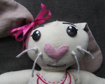 Small cute rabbits entirely sewn and hand - embroidered 32 cm