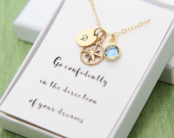 Inspirational Necklace, Inspirational Gift, Gold Compass Necklace, Personalized Necklace, Graduation Gift for Her, 18th Birthday Necklace