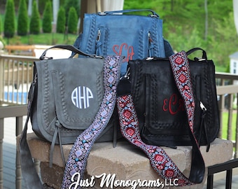 Monogram Guitar Strap Purse, Guitar Strap Crossbody Handbag, Monogram Crossbody Saddle Purse with Side Tassels , Crossbody Purse