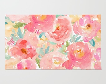 Pink Floral area rug Peony Floral pattern rug 3x5 4x6 2x3 area rug bath mat feminine home decor preppy dorm room rug girls bedroom rug