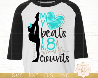 My heart beats in 8 counts SVG, DXF, eps, PNG, cheer svg, gymnastics svg, dance svg, cut file, Silhouette, Cricut, commercial use