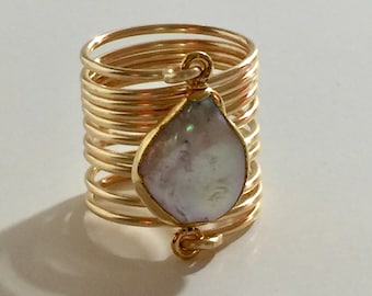 Beautiful blister pearl ring wire wrapped gold ring.