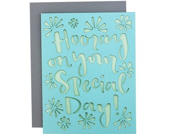 Special Occasion Card - "Hooray on Your Special Day!" Laser Cut Card