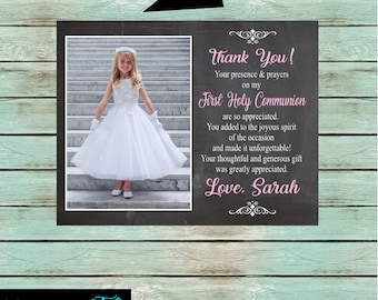First Holy Communion with Your Photo Religious ~Any Color Font ~ Party Thank You Note Cards Personalized Custom ~ We Print and Mail to You