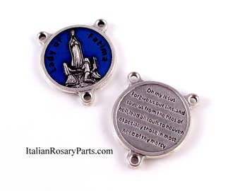 Virgin of Fatima Blue Enamel Rosary Center Medal | Italian Rosary Parts