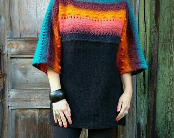 Chunky Sweater Dress, Oversize Knit Tunic, Wool Chunky Sweater, Oversized Sweater, Loose Sweater Tunic, Long Wool Sweater, Rainbow Sweater
