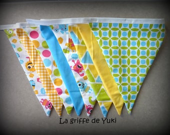 Bunting in shades of yellow and blue monsters