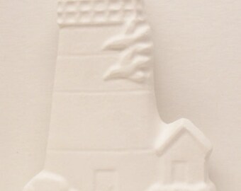 Ready To Paint, DIY PlasterCraft Flat Back Lighthouse With Rocks & Seagull Magnet #109