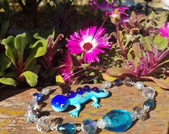 Blue lampwork gecko suncatcher