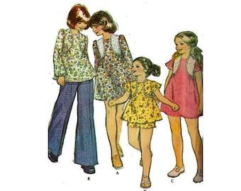 1970s Girls Dress or Top and Shorts McCalls 4401 Size 8 Breast 27 Uncut 70s Sewing Pattern