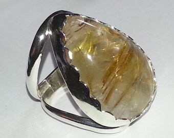 Rutilated Quartz Size 6.5 Ring, Golden Rutilated Quartz Sterling Silver Ring