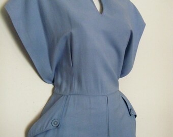 vintage 1940's PERIWINKLE PINAFORE DRESS, size xl