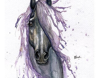 Horse portrait, equine art, equestrian, tattoo design, Framed original watercolour painting