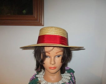 Women's Straw Boater Hat Skimmer Sailor Quartet Hat
