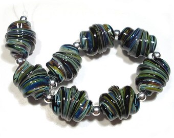 SRA Handmade Glass Lampwork Beads, Chalcedony Whirled