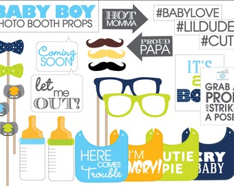 Baby Shower Photo Booth Props Printable PDF Boy-- INSTANT DOWNLOAD