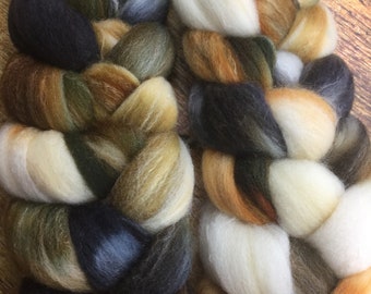Targhee Bamboo and Silk Combed Top Roving Owls Colorway