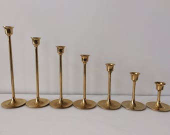 vintage brass tulip candlestick holders set of seven / Mid Century Modern