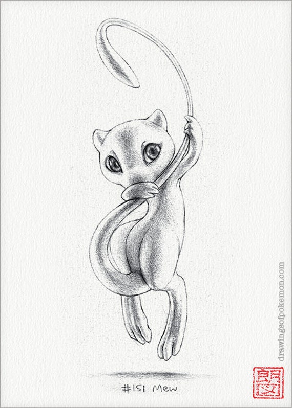 Mew 5 x 7 print pokemon drawing art artwork