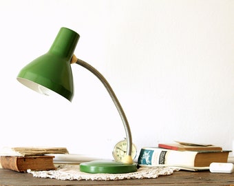Desk Lamp - Vintage Green Gooseneck Lamp - Reading Lamp - Industrial Table Lamp - Metal Lamp - Retro Bedside Lamp - Office Lamp