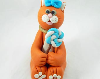 Polymer Clay Figurine. Polymer Clay Cat. Cat Figurine. Ornament. Cat Ornament. Cat Lover Gift. Stocking Stuffer.