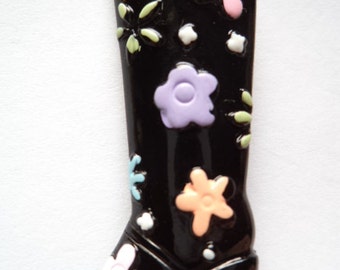 Vintage Signed JJ Black Colourful Boot Brooch/Pin