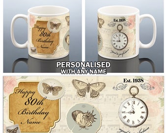 80th Birthday Mug for her 80th BIRTHDAY GIFT for Her 1938 Birthday Cup Butterfly Present Mum Nan Nana Grandma Aunt Ladies Coffee Mug Tea Mug