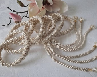 IVORY • Satin Cord Waist Belt Cord White Gold Belt Braided Belt Pearl Adjustable Belt Vintage